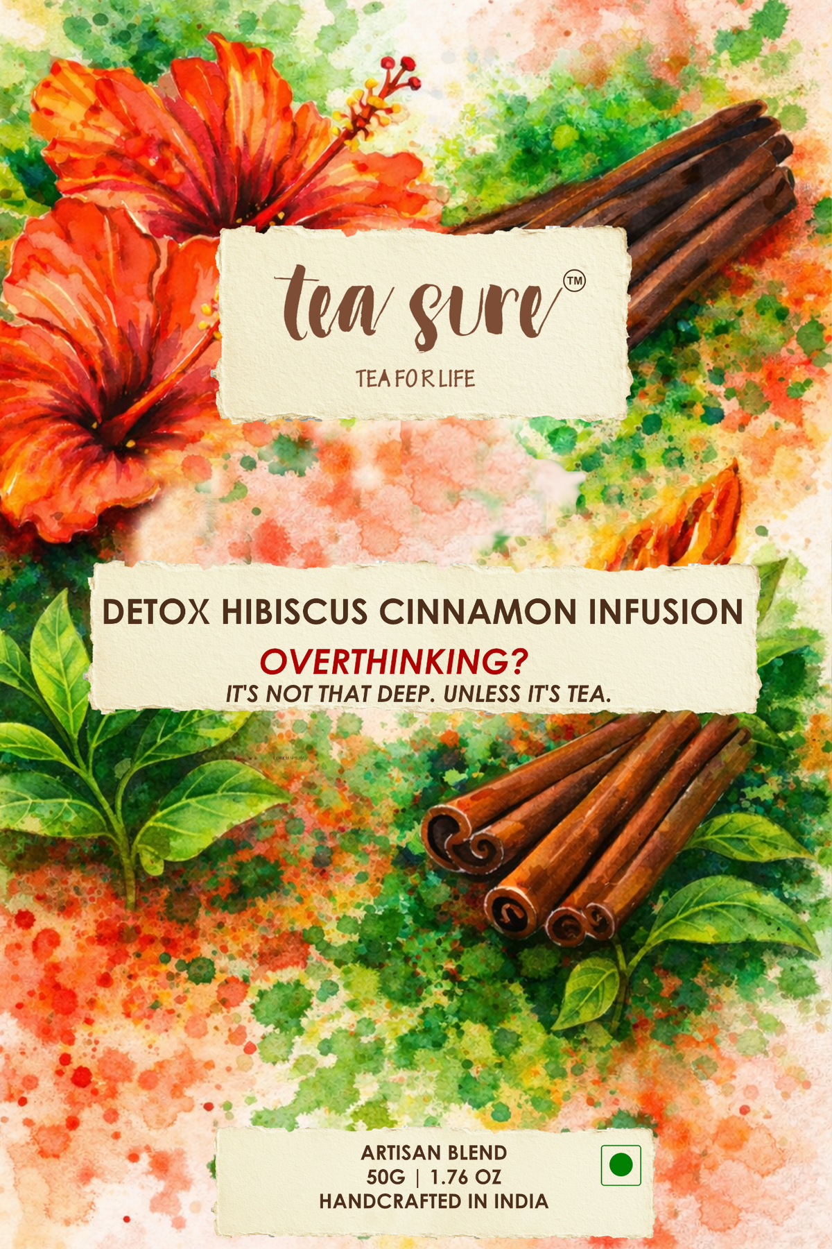 TeaSure Detox Hibiscus Cinnamon Infusion, 50 g front label
