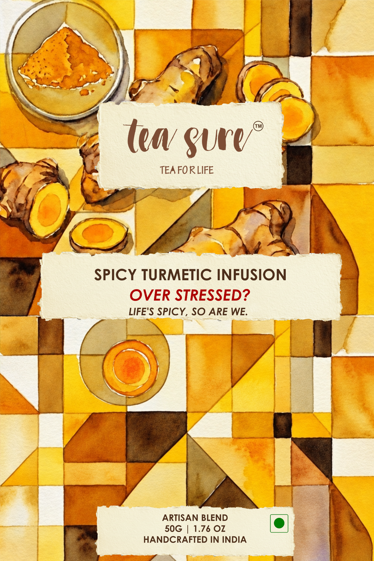 TeaSure Spicy Turmeric Infusion, 50 g front label